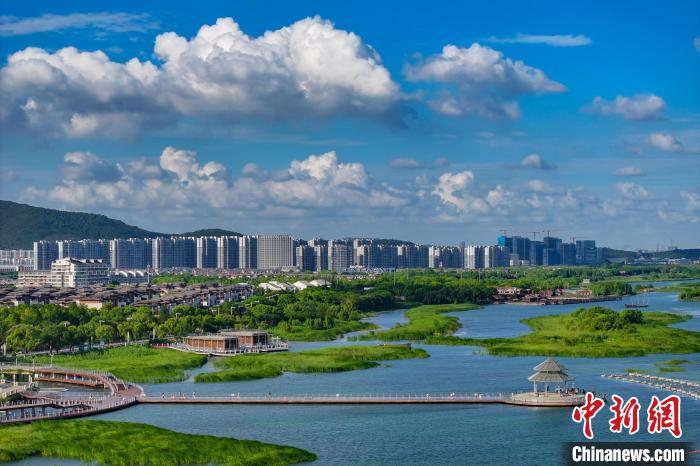 資料圖：航拍蘇州太湖湖濱國(guó)家濕地公園，藍(lán)天碧水生態(tài)美。 泱波 攝
