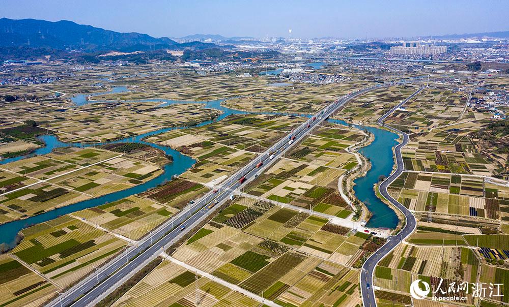 寧波市北侖區(qū)柴橋街道的萬(wàn)畝花田猶如打翻的調(diào)色盤。人民網(wǎng) 章勇濤攝