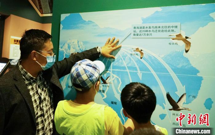 圖為小朋友在青海西寧湟水國(guó)家濕地公園科普館內(nèi)參觀學(xué)習(xí)?！●R銘言 攝