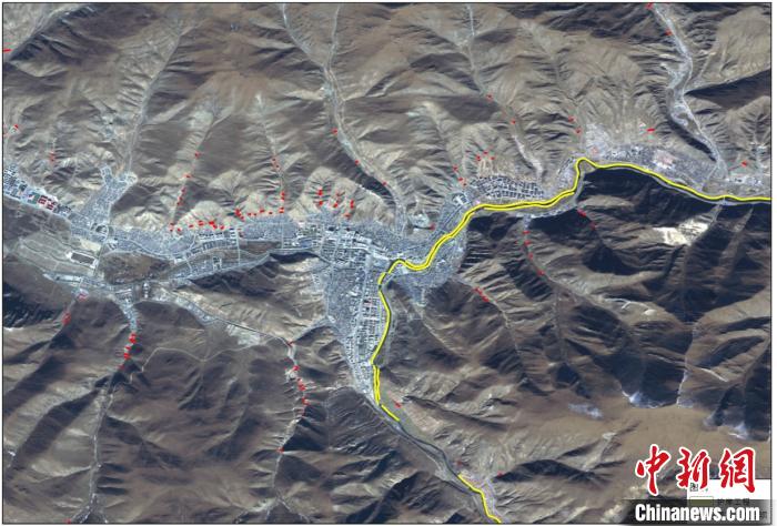 玉樹災(zāi)后重建區(qū)地質(zhì)災(zāi)害治理工程和防洪工程監(jiān)測結(jié)果。中科院空天院 供圖