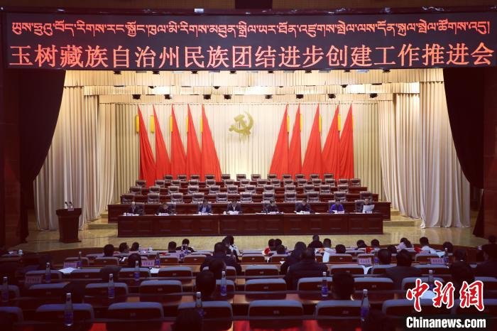 圖為玉樹州民族團結(jié)進步創(chuàng)建工作推進會現(xiàn)場?！『F龍 攝